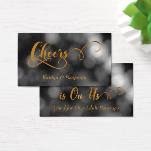 Black & White Bokeh, Gold Typografy Drinks Tickets (Schreibtisch)