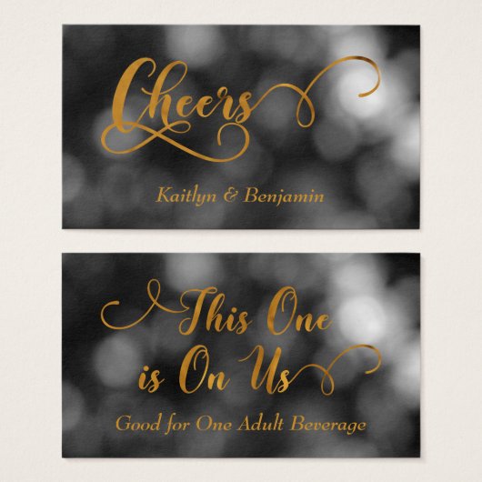 Black & White Bokeh, Gold Typografy Drinks Tickets (Vorne & Hinten)