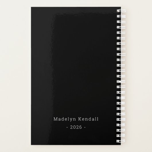 Black & White Bold Script Personalized Name  Planer (Rückseite)