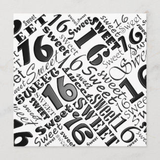 Black&White Bonbon 16 Geburtstags-Party Einladung