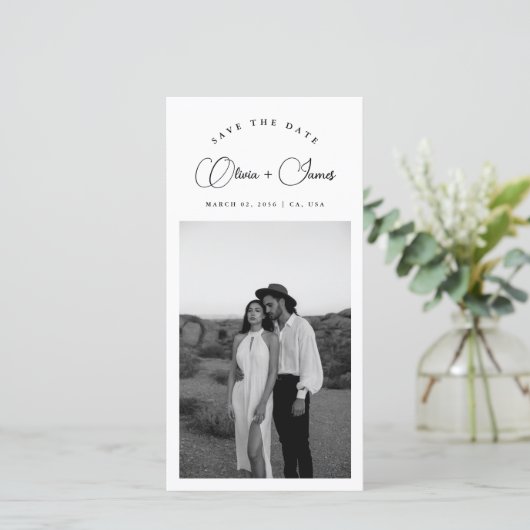 Black & White Bookmark Modern QR Code Photo Save The Date (Stehend Vorderseite)