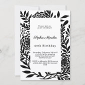 Black white botanical birthday einladung (Vorderseite)
