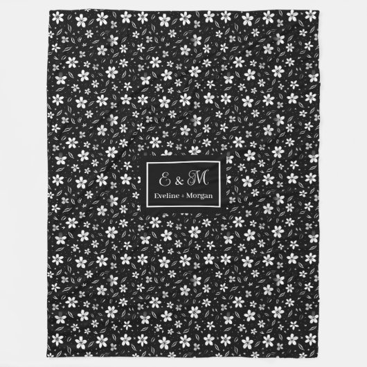 Black White Botanical Blanket Personalized Minimal Fleecedecke (Vorderseite)