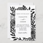 Black white botanical modern wedding einladung (Vorderseite)