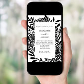 Black white botanical modern wedding einladung
