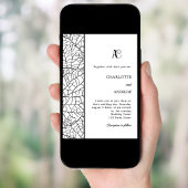 Black white botanical monogram wedding einladung