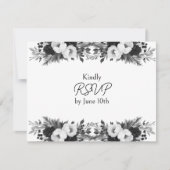 Black & White Botanical Wedding RSVP and Meals (Vorderseite)