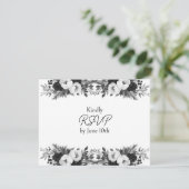 Black & White Botanical Wedding RSVP and Meals Karte (Stehend Vorderseite)