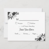 Black & White Botanical Wedding RSVP and Meals Karte (Rückseite)