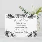Black & White Botanical Wedding Save the Date (Stehend Vorderseite)