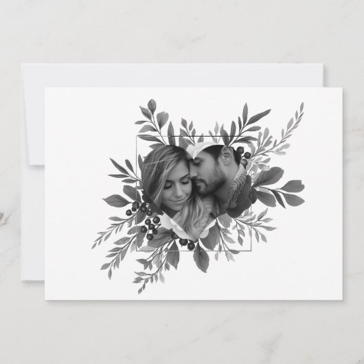 Black & White Botanical Wedding Save the Date (Rückseite)