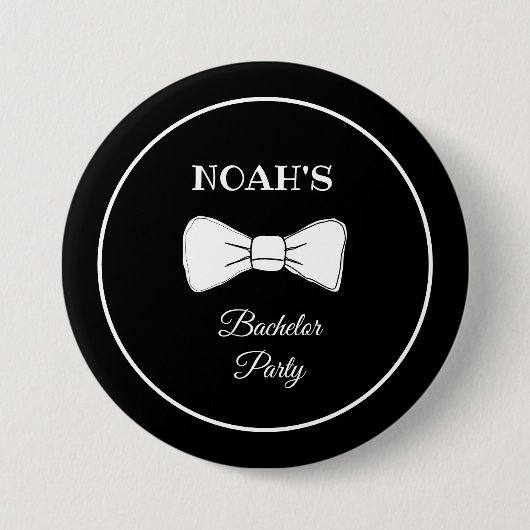 Black & White Bow Krawatte Moderne Chic Bachelor P Button (Vorderseite)