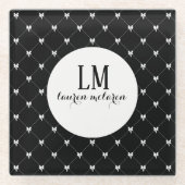 Black & White Bow Monogram Glasuntersetzer (Vorderseite)