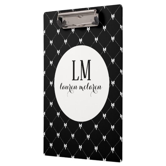Black & White Bow Monogram Klemmbrett (Links)