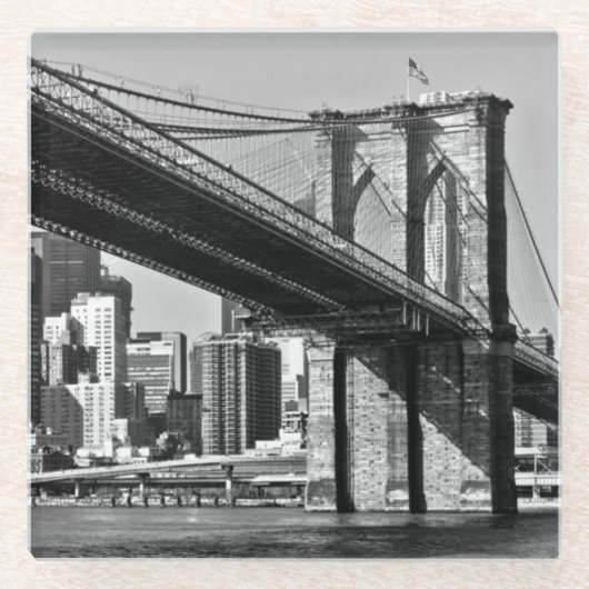 Black & White Brooklyn Bridge New York Glasuntersetzer (Vorderseite)
