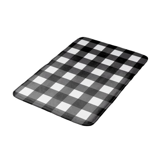 Black & White Buffalo Gingham Checkered Kariert Badematte (Schrägansicht)