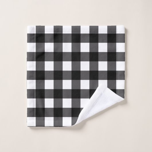 Black & White Buffalo Gingham Checkered Kariert Badhandtuch Set (Waschlappen)