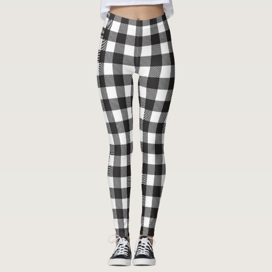 Black & White Buffalo Gingham Karo Kariert Urlaub Leggings (Vorderseite)