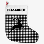 Black & White Buffalo Kariert mit Rentier Custom Großer Weihnachtsstrumpf (Vorderseite)