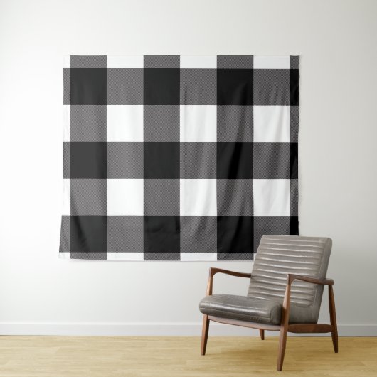 Black & White Buffalo Scheckte Kariert rustikal Wandteppich (Beispiel (Horizontal))