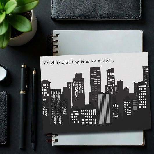 Black White Building Skyline Business Moving Ankündigung