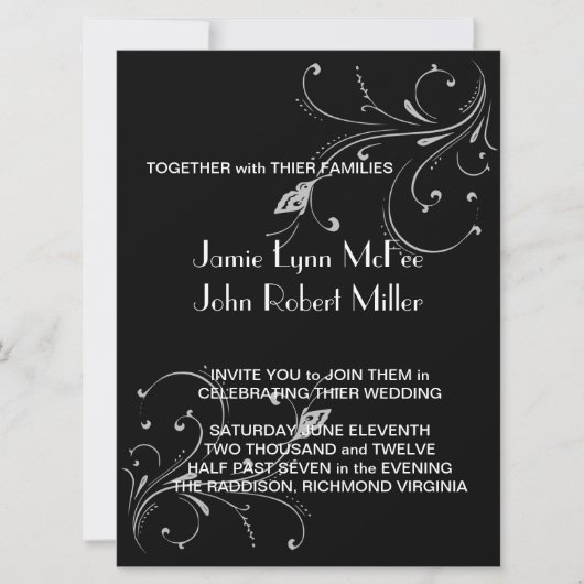 Black & White Butterfly Scroll Hochzeit Einladung (Vorderseite)