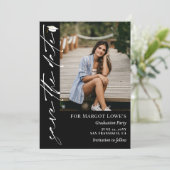 Black White Calligraphy Graduation Save The Date (Stehend Vorderseite)