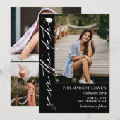 Black White Calligraphy Graduation Save The Date (Vorne/Hinten)