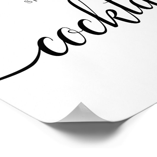 Black & White Calligraphy Wedding "Cocktails" Zeic Poster (Ecke)