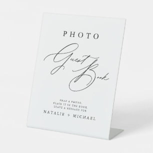 Black & White Calligraphy Wedding Foto Gästebuch Sockelschild