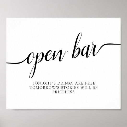 Black & White Calligraphy Wedding "Open Bar" Zeich Poster (Vorne)