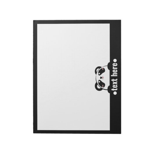 Black White Cartoon Panda Cute NAME Notizblock (Rotiert)