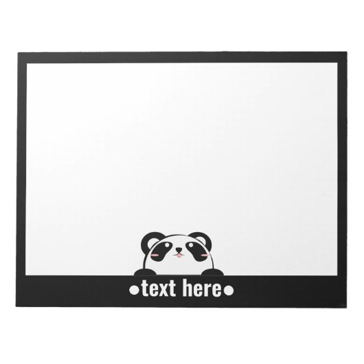 Black White Cartoon Panda Cute NAME Notizblock (Vorderseite)