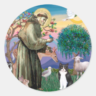 Black & White Cat - Saint Francis Runder Aufkleber