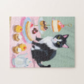 Black & White Cat, Tea and Pastries Jigsaw Puzzle (Horizontal)