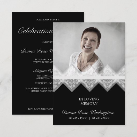 Black & White Celebration Life Funeral Lace Effect (Vorne/Hinten)