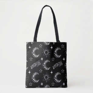 Black & White Celestial Moon Tote Bag - Mystisch Tasche