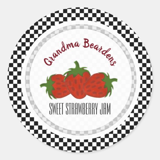 Black White Checked Strawberry Personalized Labels Runder Aufkleber (Vorderseite)