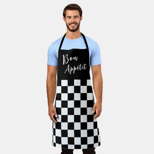 Black & White Checkerboard Apron Schürze (Getragen)
