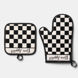 Black & White Checkerboard  Ofenhandschuh & Topflappen-Set