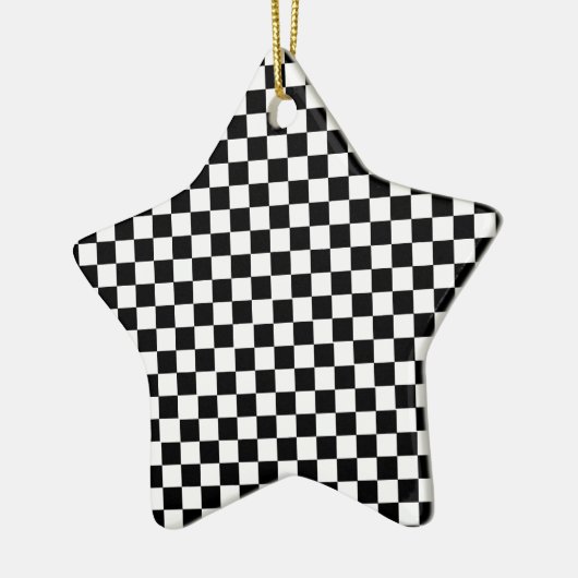 Black White Checkered Custom Text Keramik Ornament (Links)