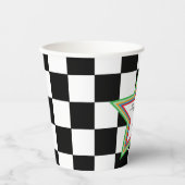 Black White Checkered Happy Birthday Paper Cups Pappbecher (Vorderseite)