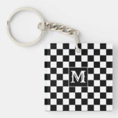 Black White Checkered Keychain Capital Initial Schlüsselanhänger (Vorderseite)