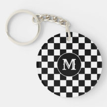 Black White Checkered Keychain Capital Initial