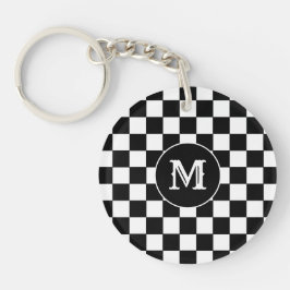 Black White Checkered Keychain Capital Initial Schlüsselanhänger
