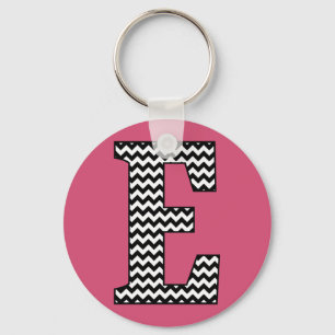Black & White Chevron E Monogram Basic Keychain Schlüsselanhänger