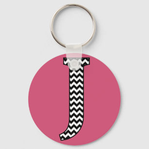 Black & White Chevron J Monogram Basic Keychain Schlüsselanhänger