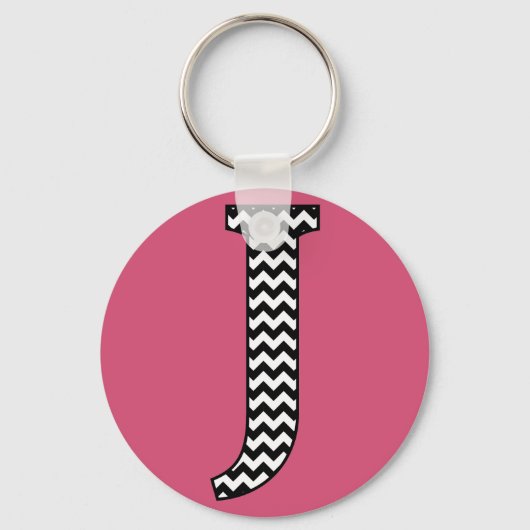 Black & White Chevron J Monogram Basic Keychain Schlüsselanhänger (Vorderseite)