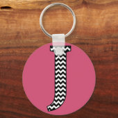 Black & White Chevron J Monogram Basic Keychain Schlüsselanhänger (Vorderseite)