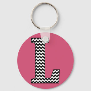 Black & White Chevron L Monogram Basic Keychain Schlüsselanhänger